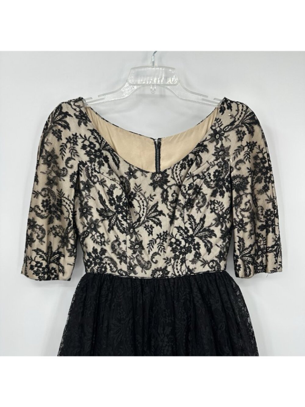 VINTAGE 50S COCKTAIL DRESS XS black lace fit flare party special occasion retro - Picture 3 of 14